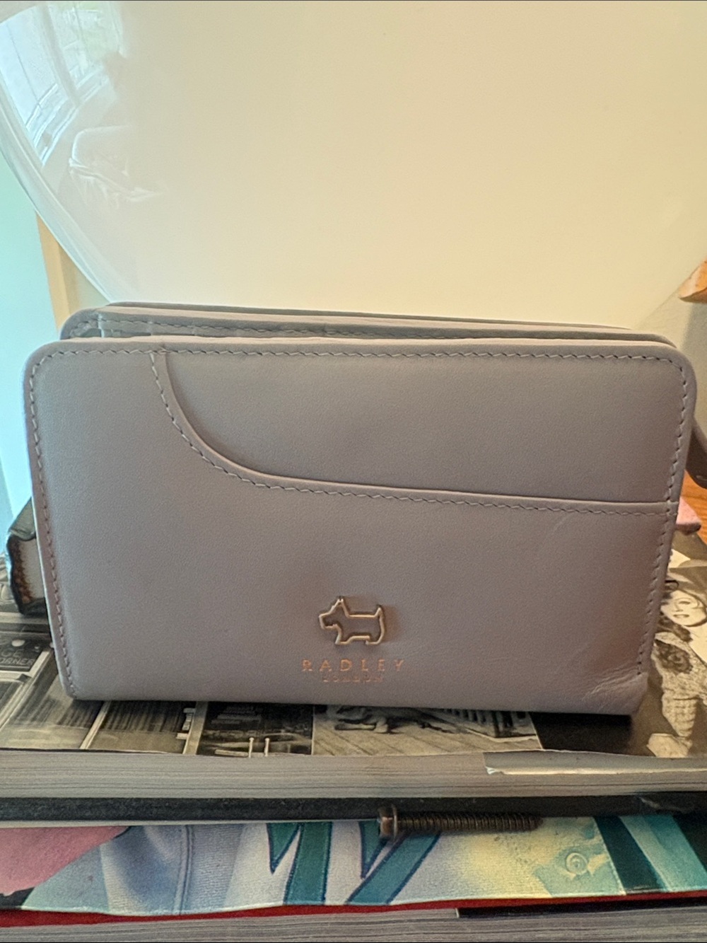RADLEY LONDON Gray Leather Wallet with Gold Dog Emblem